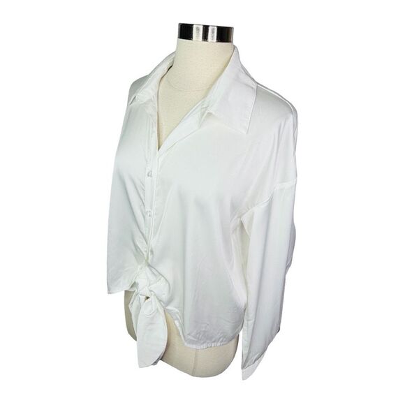 Hutch x Anthropologie Robbie Tie Front Button Down Top - Size Medium - White - Picture 3 of 5